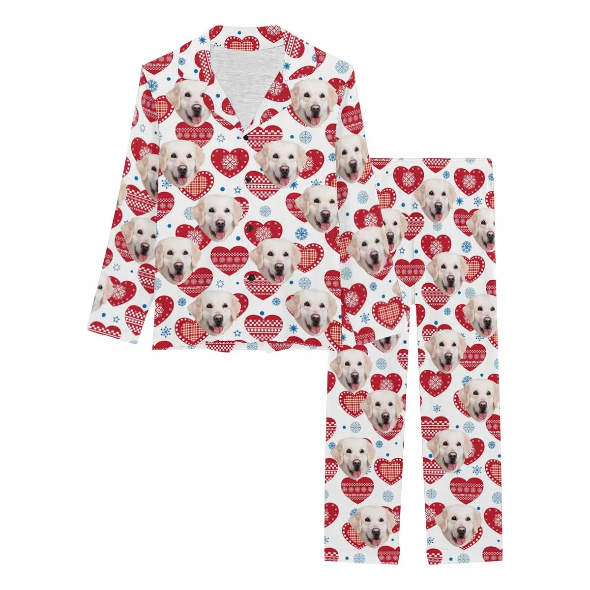 Custom Face Pajamas Red Heart Sleepwear Personalized Women's Long Pajama Set