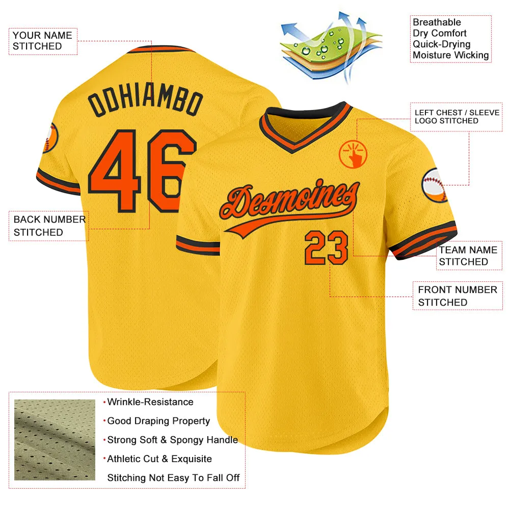 Custom Gold Orange-Black Authentic Throwback Baseball Jersey