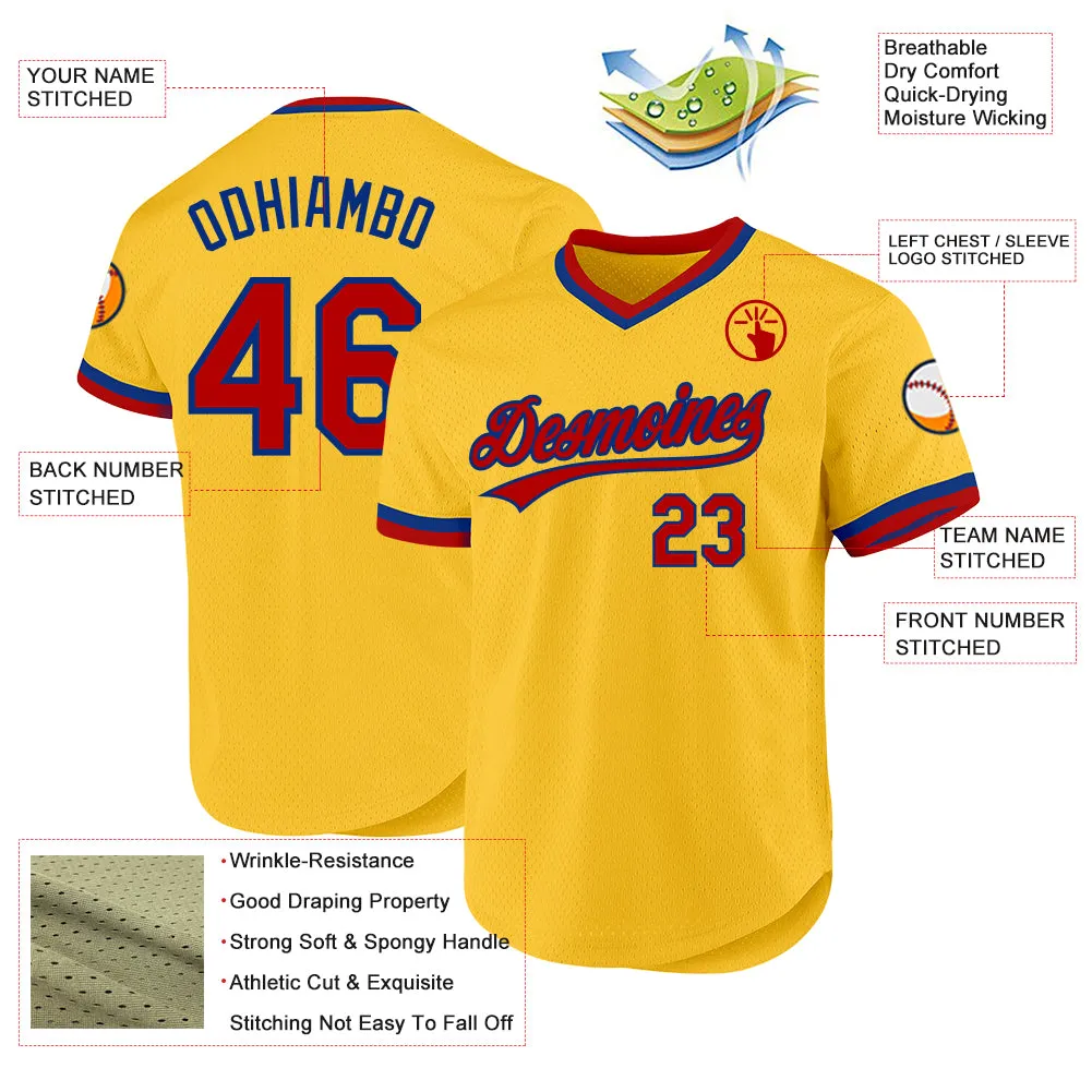 Custom Gold Red-Royal Authentic Throwback Baseball Jersey