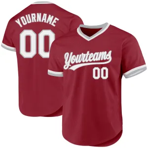 Custom Maroon White-Gray Authentic Throwback Baseball Jersey