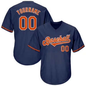 Custom Navy Orange-White Authentic Throwback Rib-Knit Baseball Jersey Shirt