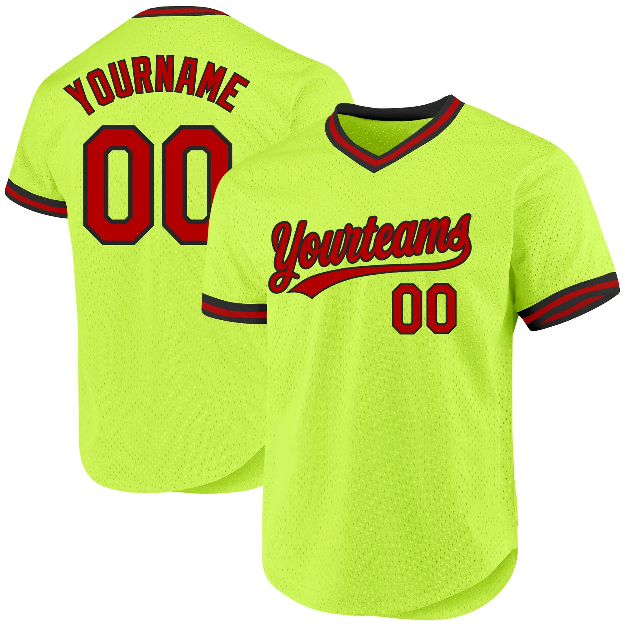 Custom Neon Green Red-Black Authentic Throwback Baseball Jersey