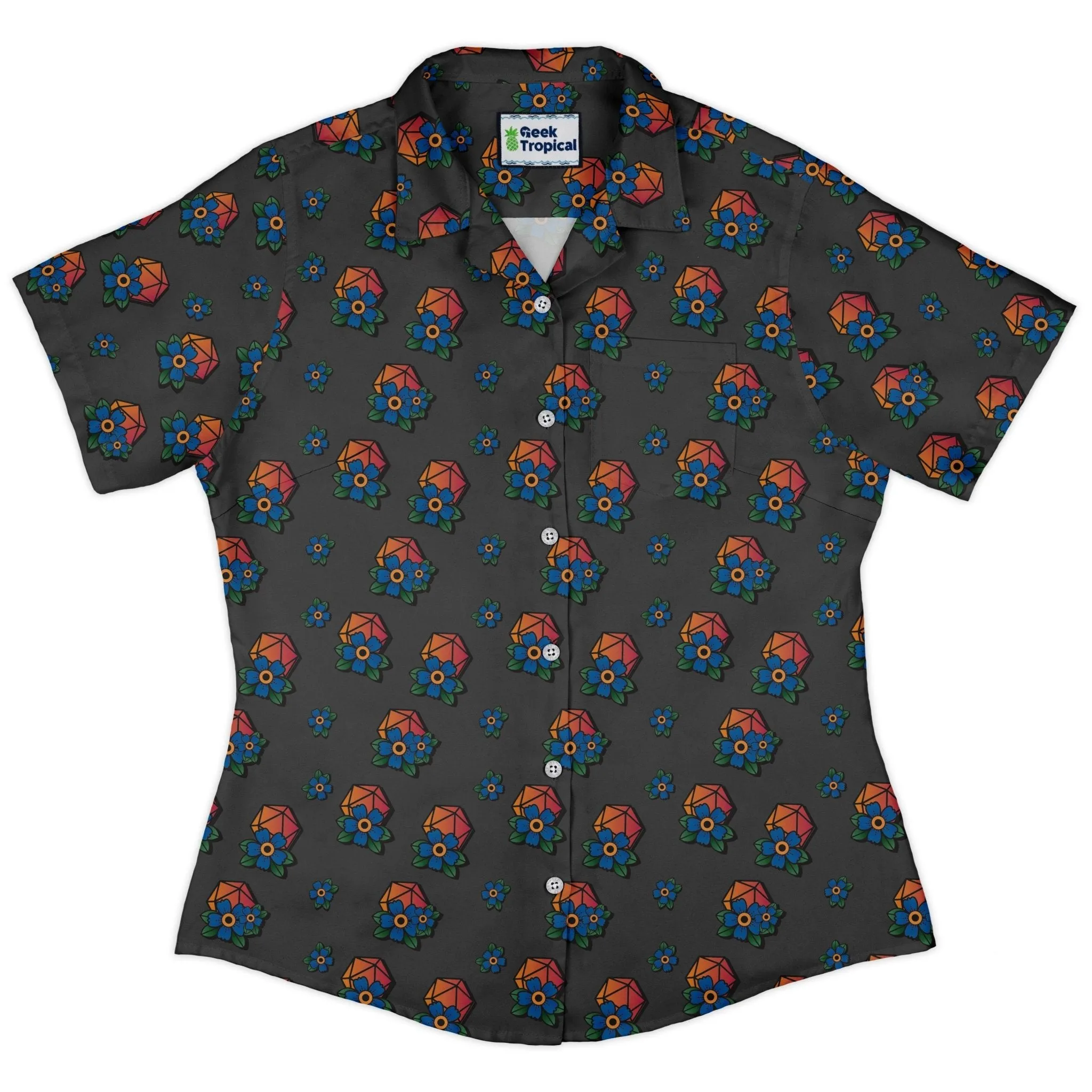 D20 Floral Hawaiian Gray Curvy Button Up Shirt