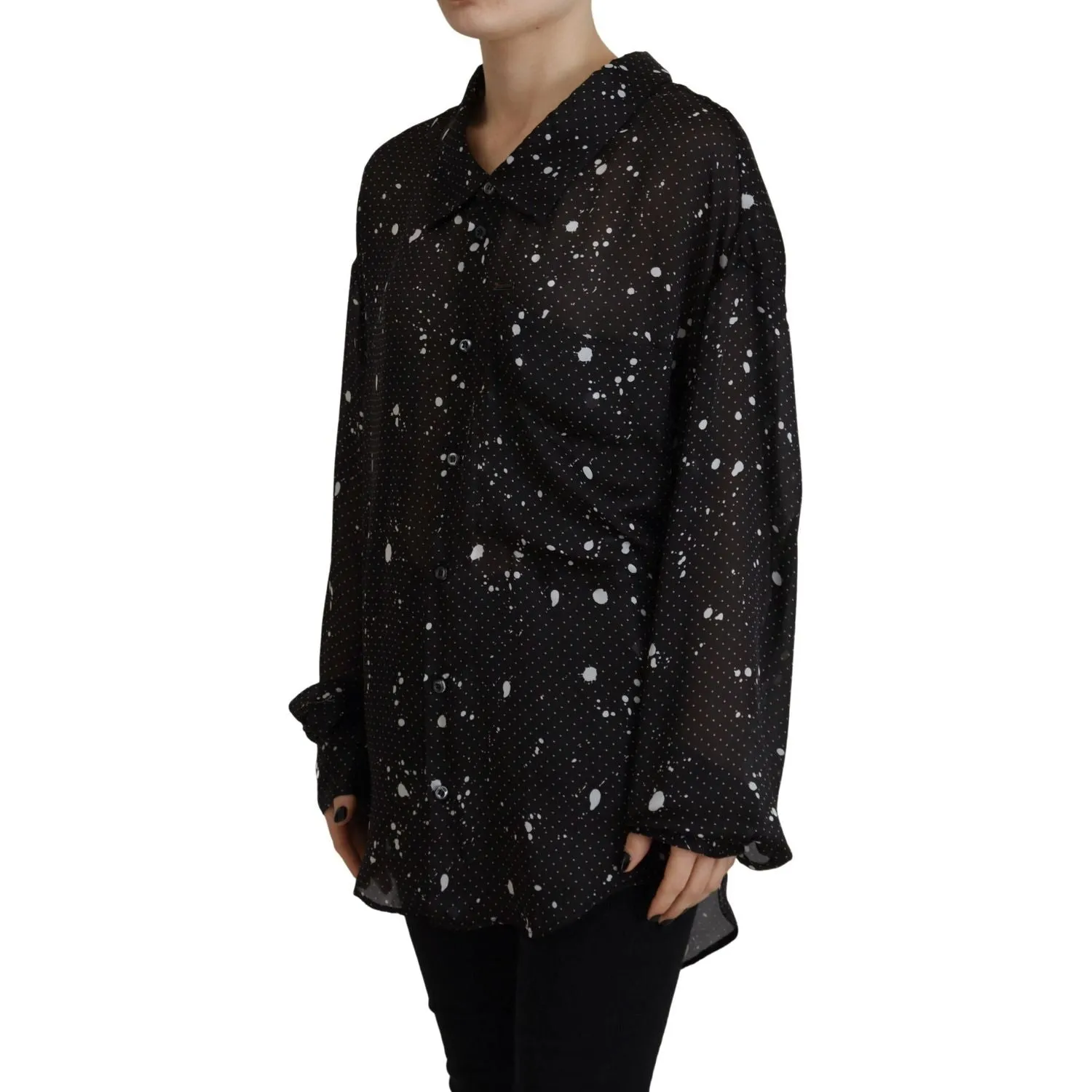 Dsquared² Black Polka Dots Collared Button Down Blouse Top