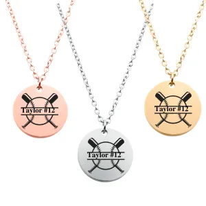 Engraved Baseball Bat Round Necklace