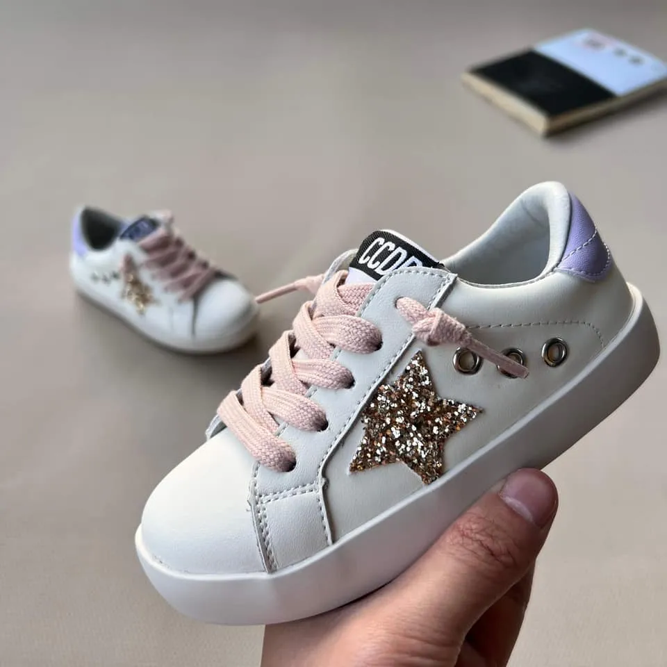 Gold Glitter Star Lavender Heel Sneakers