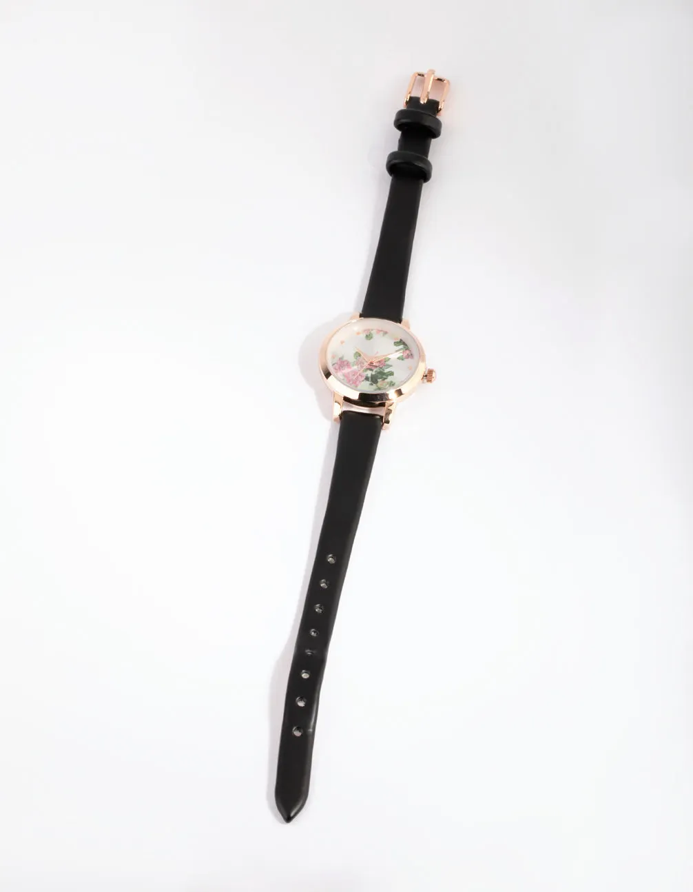 Gold Slim Foral PU Strap Watch