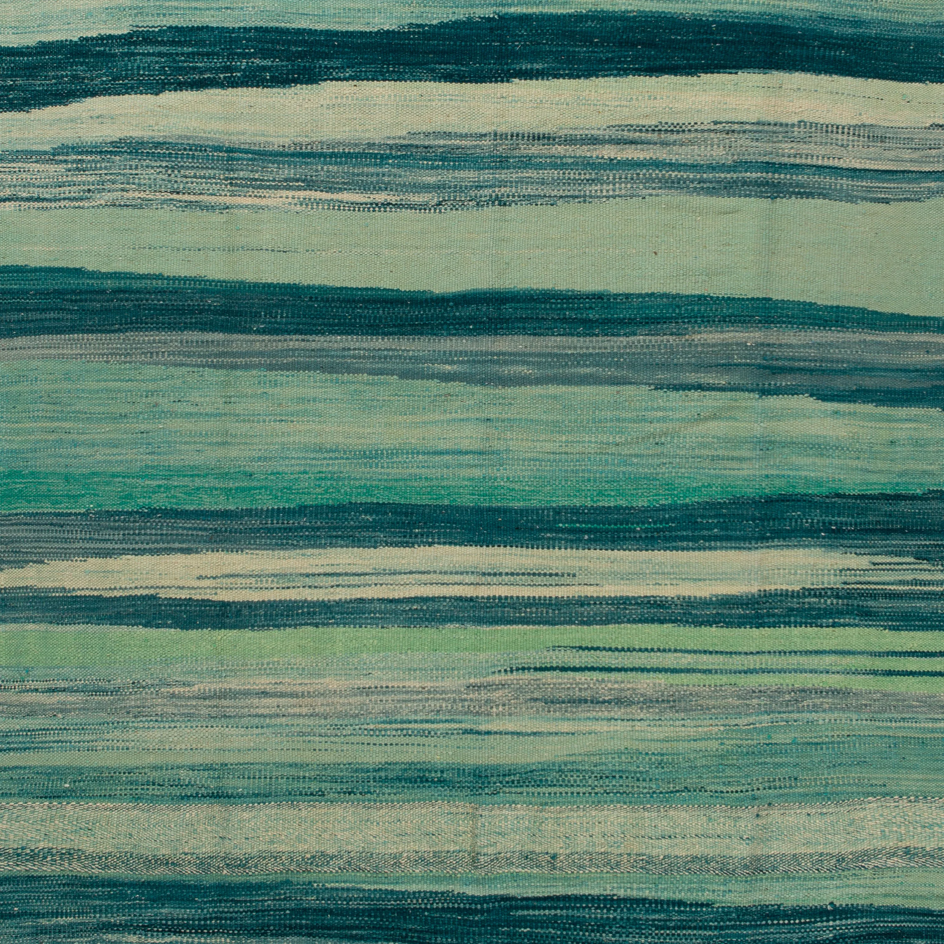 Green Flatweave Wool Rug - 9'7" x 12'