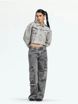 Grey Helens Oversized Crop Cotton Jacket