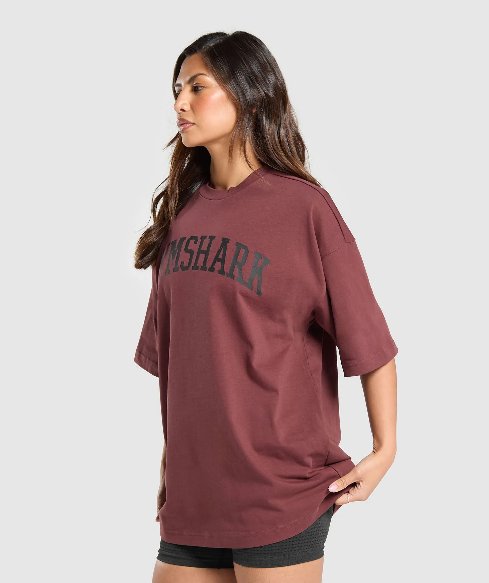 Gymshark Graphic Collegiate Oversized T Shirt - Burgundy Brown