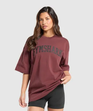 Gymshark Graphic Collegiate Oversized T Shirt - Burgundy Brown