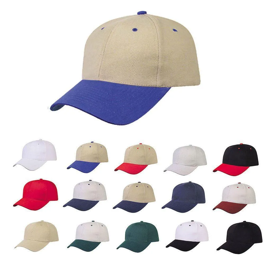 Heavy Brushed Cotton 6 Panel Low Crown Baseball Caps Hats Solid Two Tone Colors