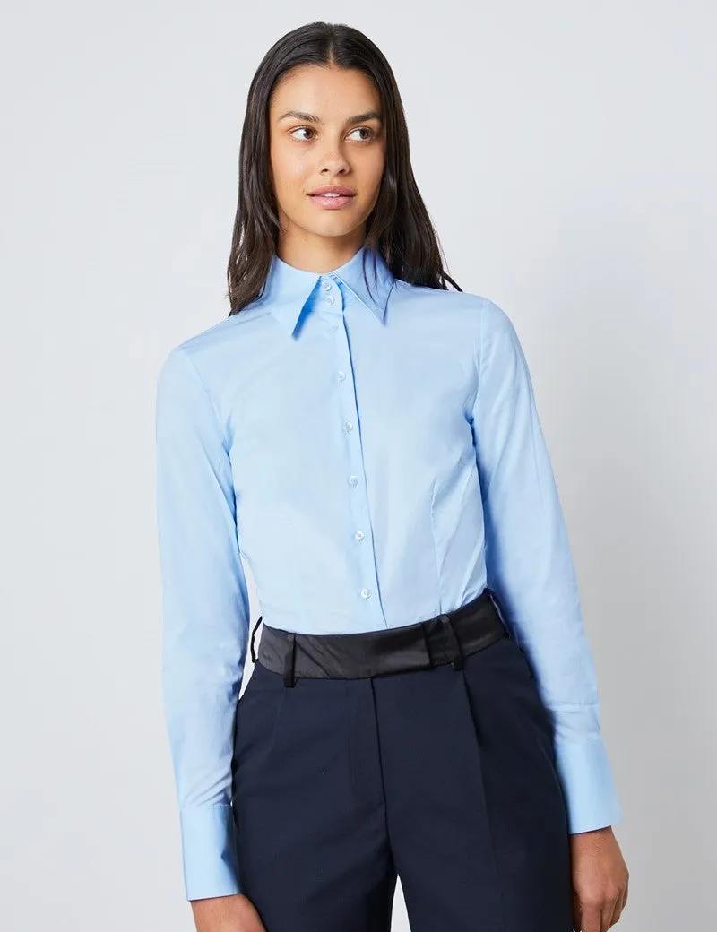 Ice Blue Fitted Shirt with High Long Collar - Single Cuff