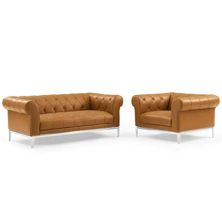 Idyll Tufted Upholstered Leather Loveseat and Armchair