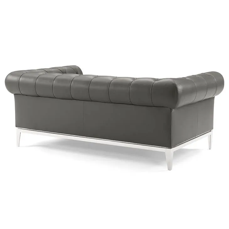 Idyll Tufted Upholstered Leather Loveseat and Armchair