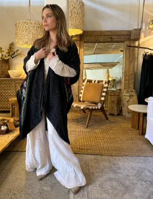 'Indah' Batiq Lined Cape, Charcoal. Each one has a unique ikat pattern lining.