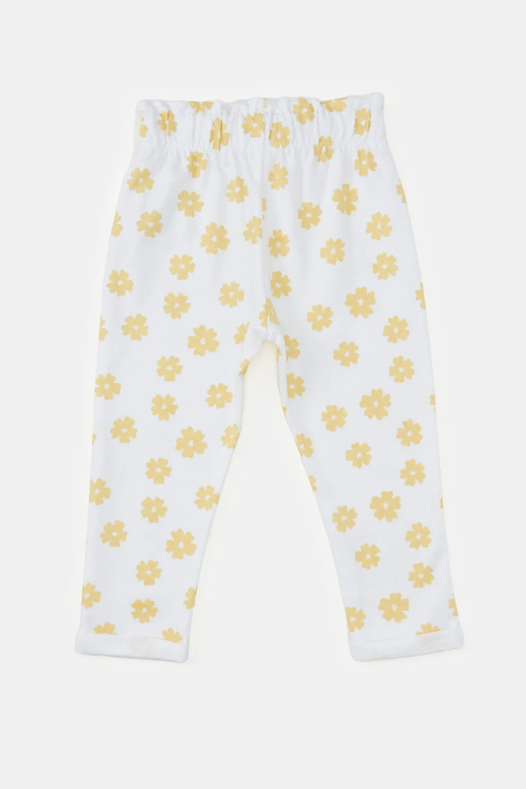 Infant Girls Yellow And White Active Pants Set (Pack of 2)