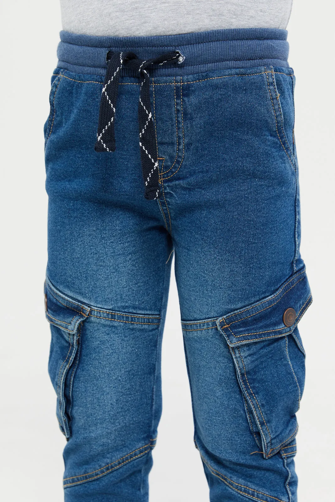 Junior Boys Blue Cargo Jogger Jeans With Pockets