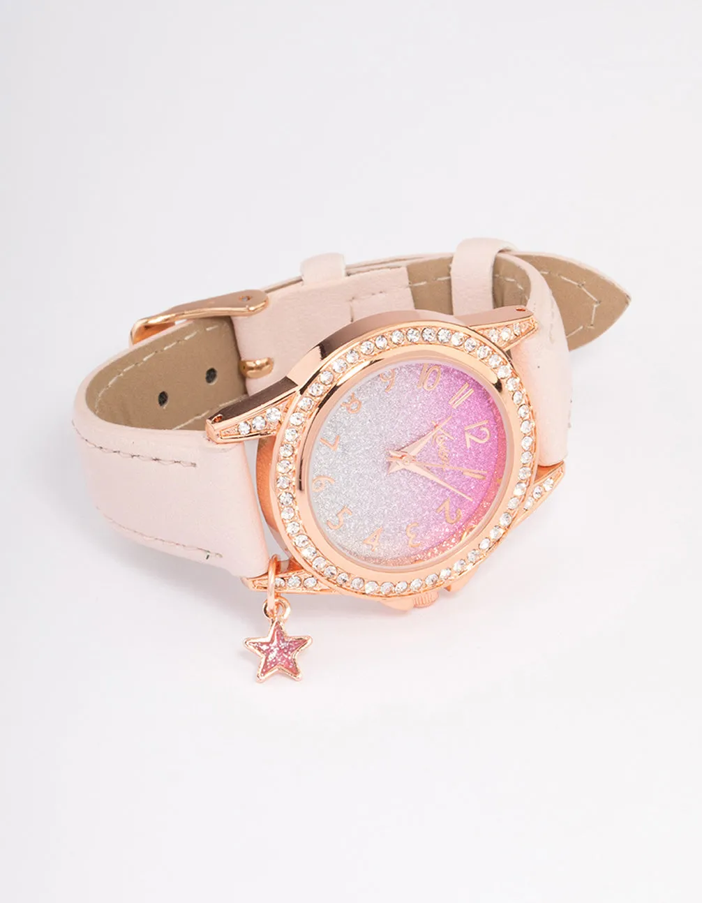 Kids Rose Gold Star Glitter Faux Leather Watch