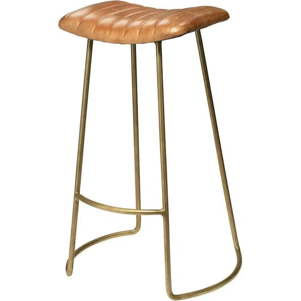 Luke Brown Buffalo Leather Metal Bar Stool Without Back