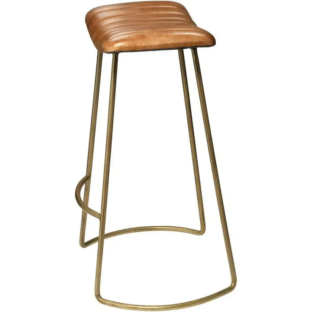 Luke Brown Buffalo Leather Metal Bar Stool Without Back