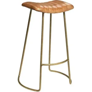 Luke Brown Buffalo Leather Metal Bar Stool Without Back