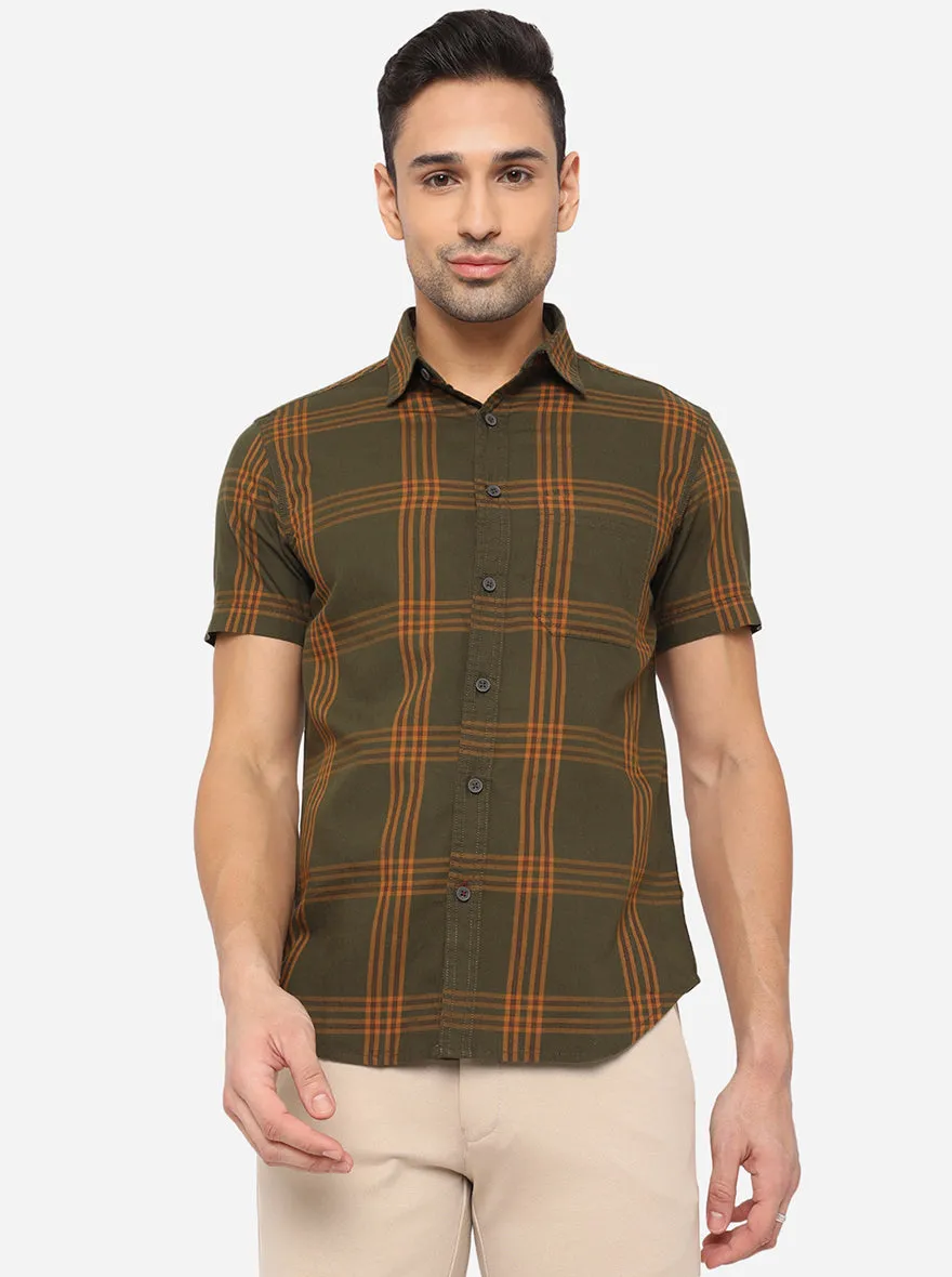 Mahendi Green Checked Slim Fit Semi Casual Shirt | Greenfibre