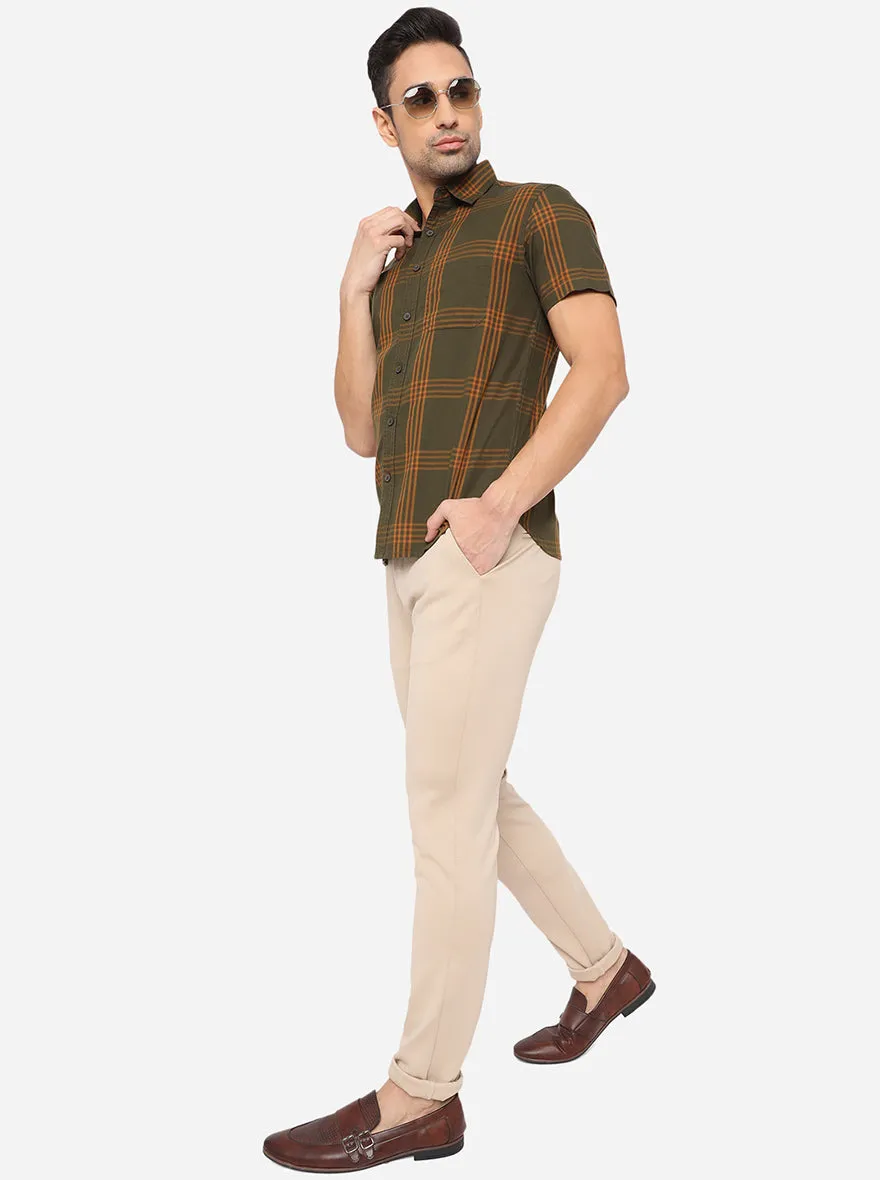 Mahendi Green Checked Slim Fit Semi Casual Shirt | Greenfibre