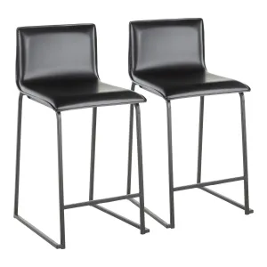 Mara 26 inch Contemporary Counter Stool in Black Metal and Black Faux Leather by LumiSource - Set of 2