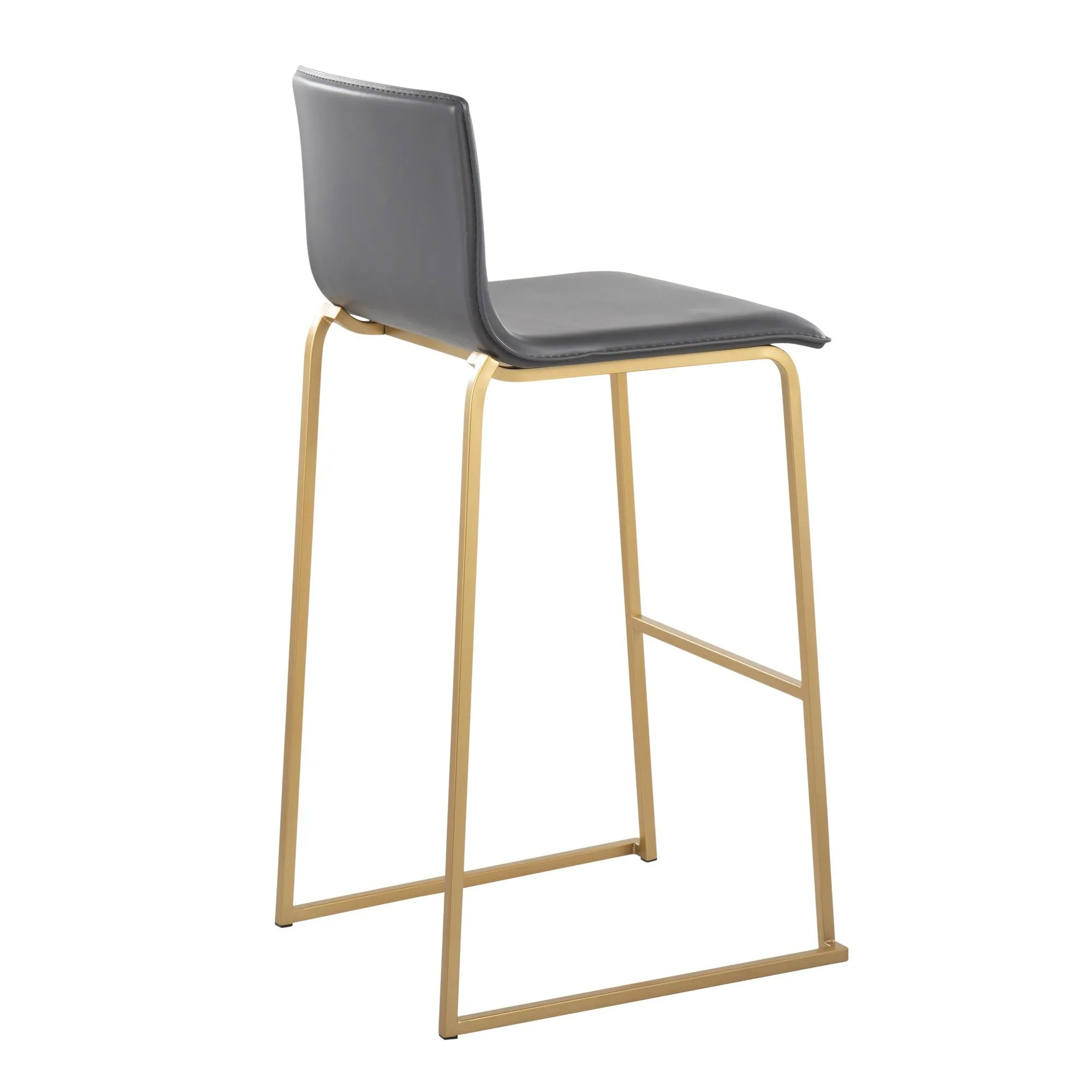 Mara Contemporary Barstool in Gold Steel and Grey Faux Leather by LumiSource - Set of 2