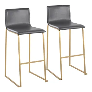 Mara Contemporary Barstool in Gold Steel and Grey Faux Leather by LumiSource - Set of 2