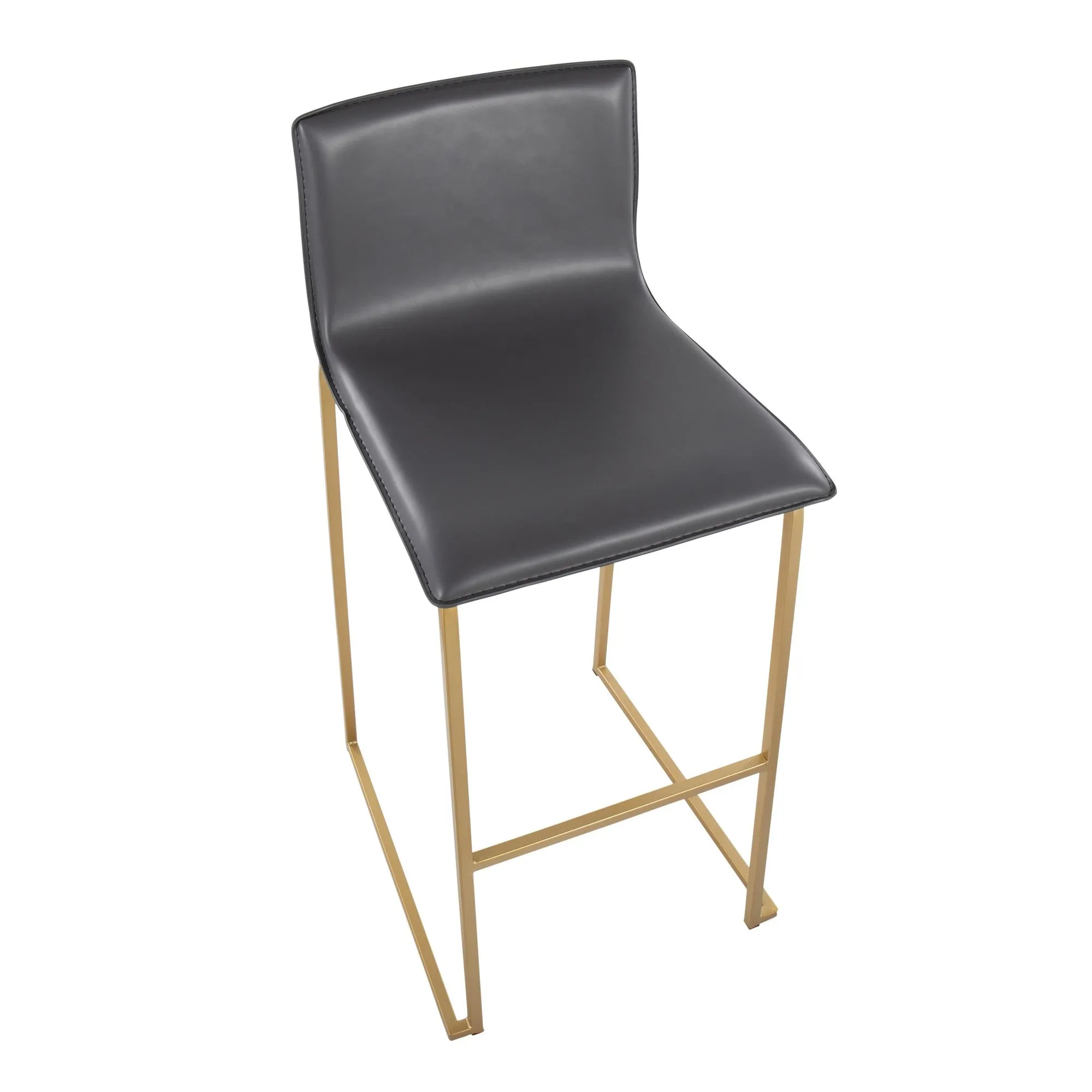 Mara Contemporary Barstool in Gold Steel and Grey Faux Leather by LumiSource - Set of 2