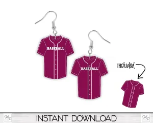 Maroon Baseball Shirt PNG Design for Sublimation, Earrings, Keychain, Signs, Digital Download