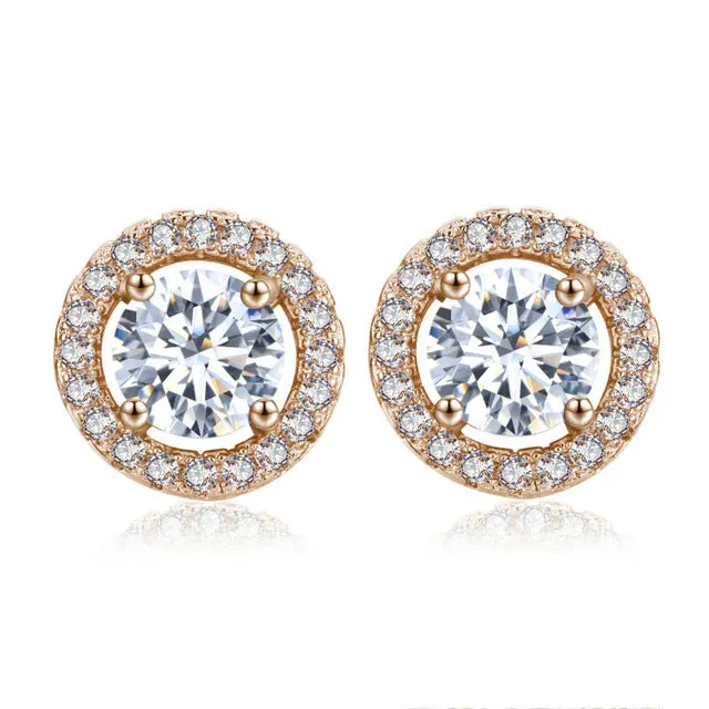 MDEAN Stud Earrings for Women White Gold Color   Jewelry AAA Zircon Round Boucle D'oreille Wedding Brincos MSE032