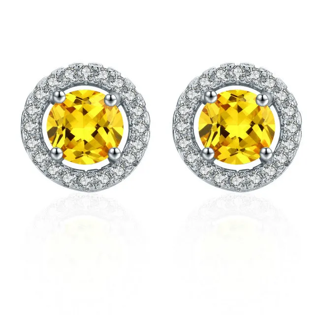 MDEAN Stud Earrings for Women White Gold Color   Jewelry AAA Zircon Round Boucle D'oreille Wedding Brincos MSE032