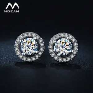 MDEAN Stud Earrings for Women White Gold Color   Jewelry AAA Zircon Round Boucle D'oreille Wedding Brincos MSE032