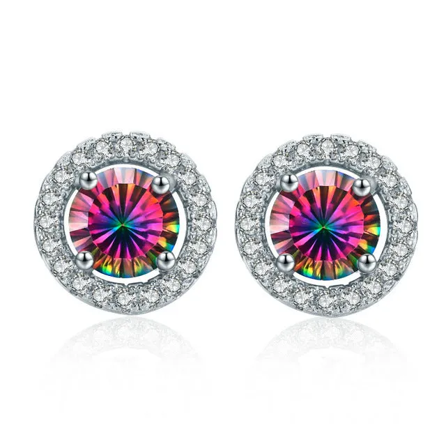 MDEAN Stud Earrings for Women White Gold Color   Jewelry AAA Zircon Round Boucle D'oreille Wedding Brincos MSE032