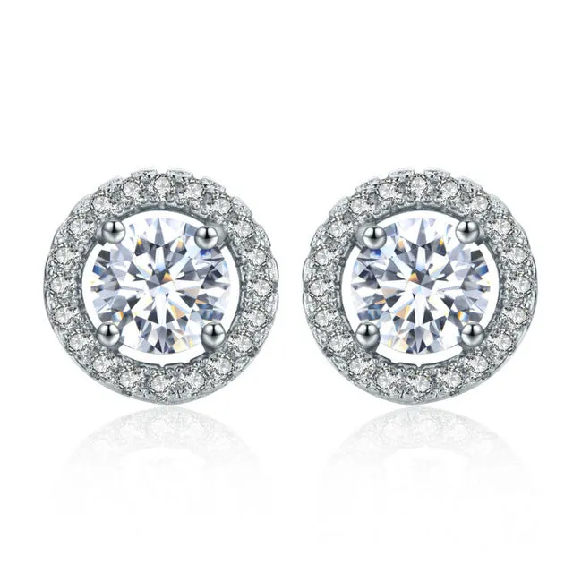 MDEAN Stud Earrings for Women White Gold Color   Jewelry AAA Zircon Round Boucle D'oreille Wedding Brincos MSE032