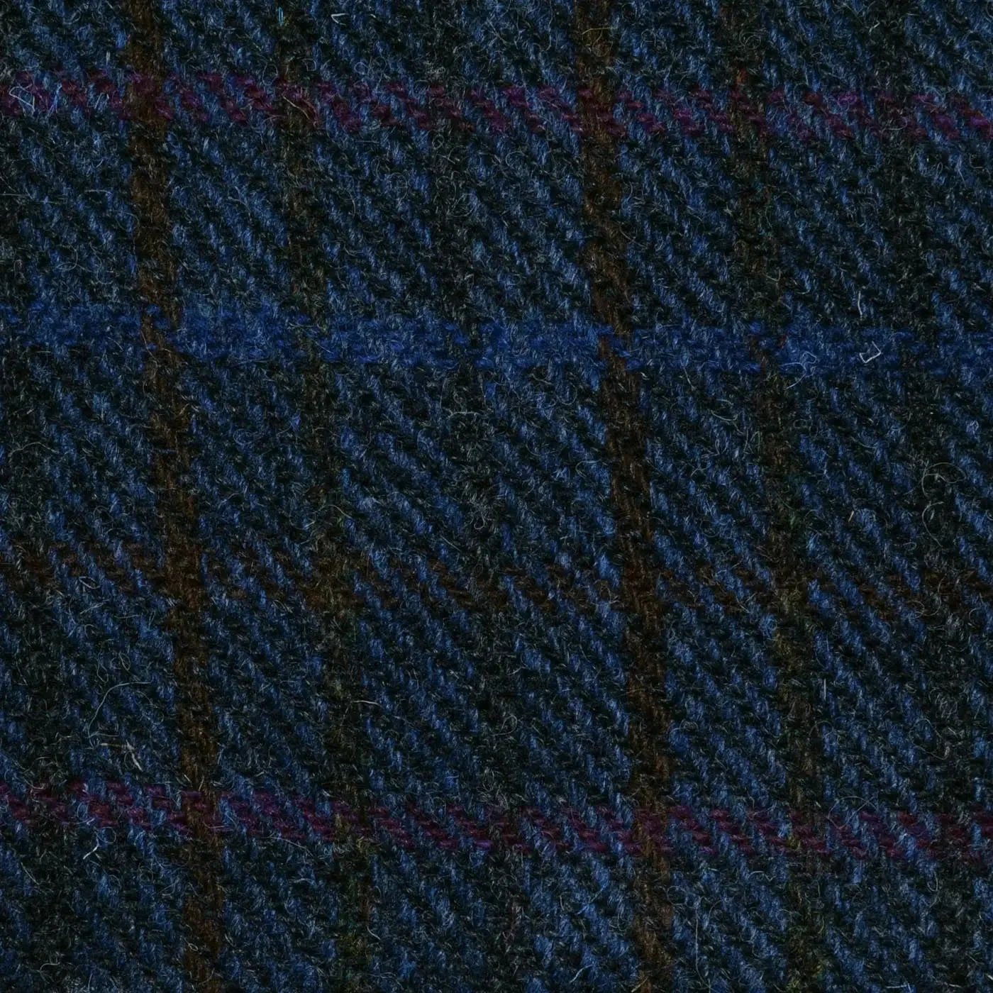 Medium Blue and Grey with Purple, Brown and Blue Check Harris Tweed