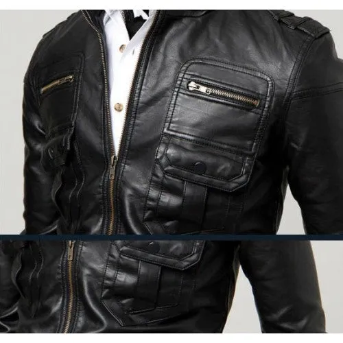 Men faux Leather jacket T6