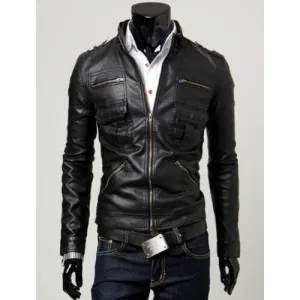 Men faux Leather jacket T6