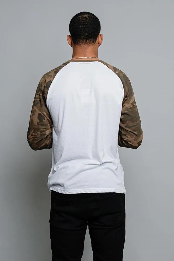 Men's Baseball T-Shirt (White/Olive Camo)