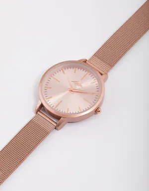 Mixed Metal Pink Metallic Mesh Watch