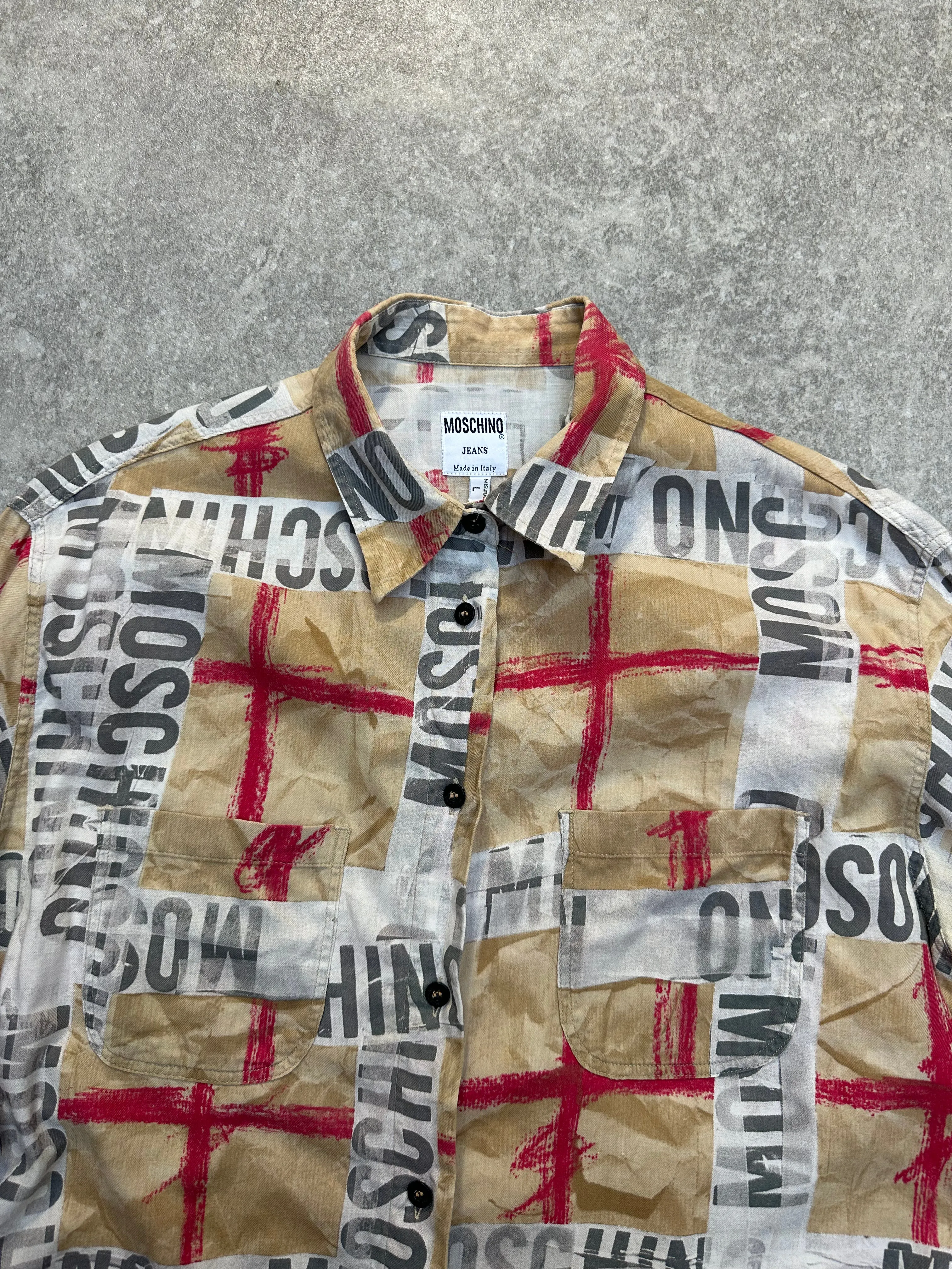 Moschino Multicoloured Logo Graffiti Printed Button Down Shirt