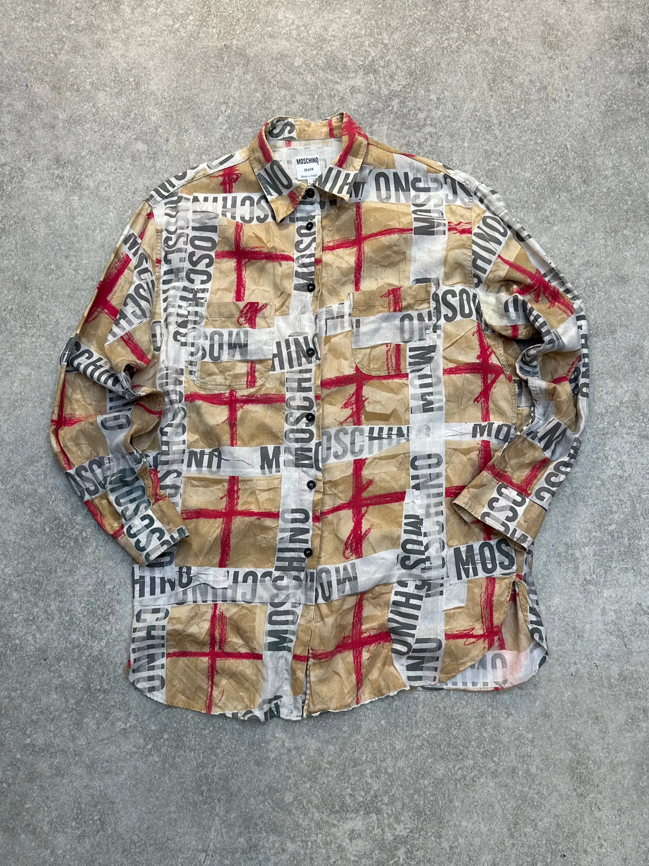 Moschino Multicoloured Logo Graffiti Printed Button Down Shirt