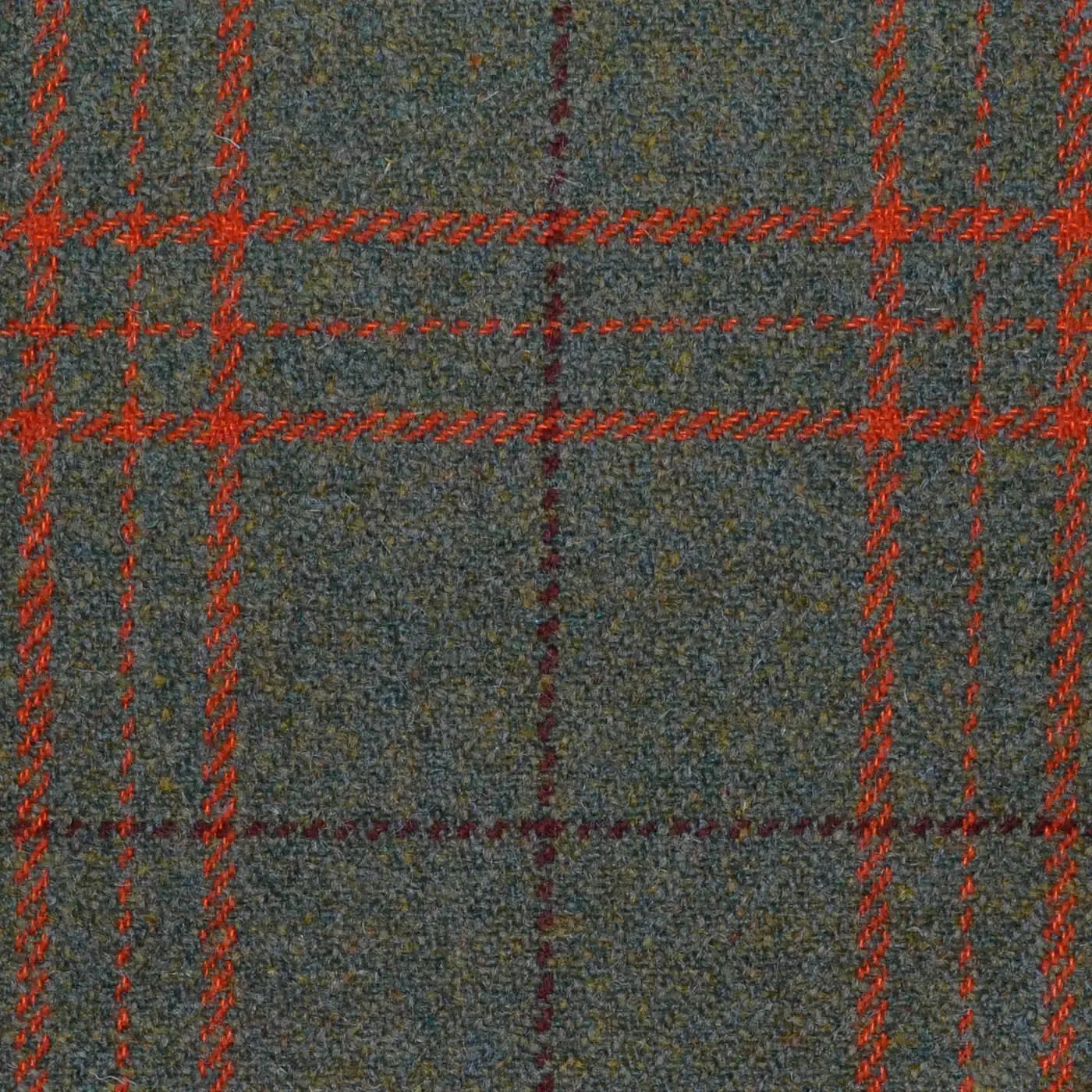 Moss Green with Orange & Burgundy Triple Check All Wool Sporting Tweed