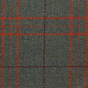 Moss Green with Orange & Burgundy Triple Check All Wool Sporting Tweed