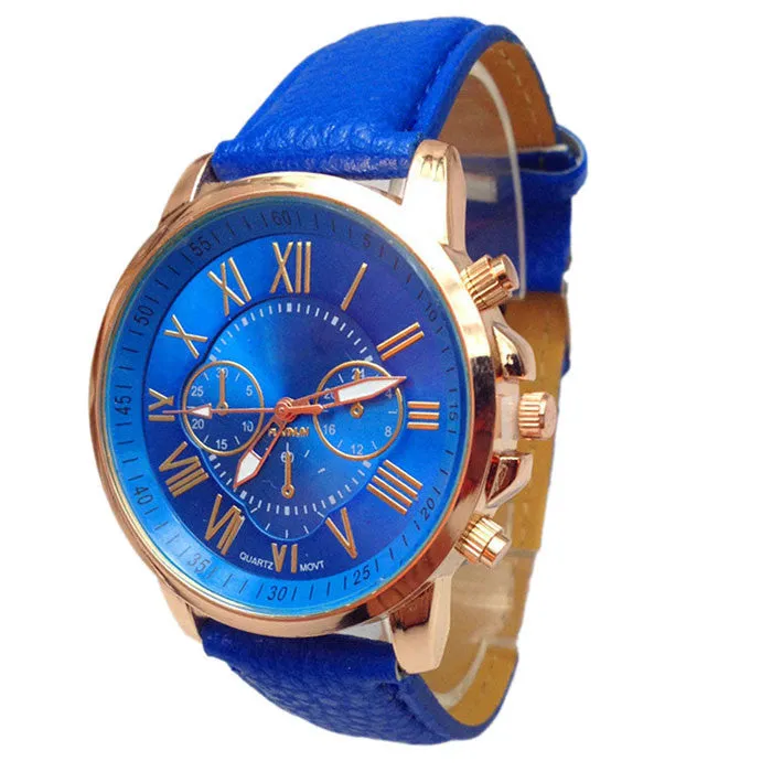 Novel design New Luxury Fashion Faux Leather Men Blue Ray Glass Quartz Analog Watches Casual Cool Watch Brand Men Watches P8