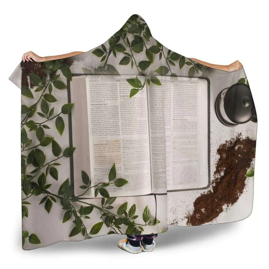 open book and coffee hooded blanket