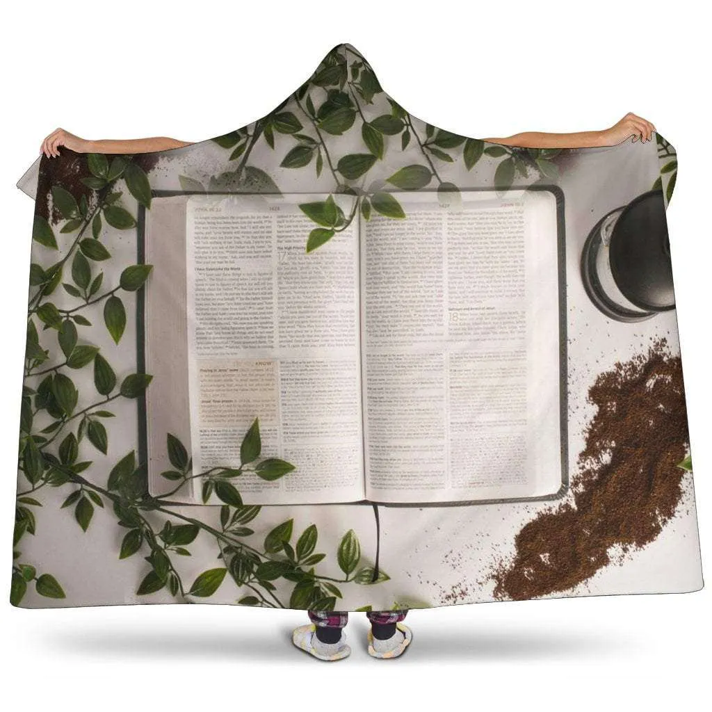 open book and coffee hooded blanket